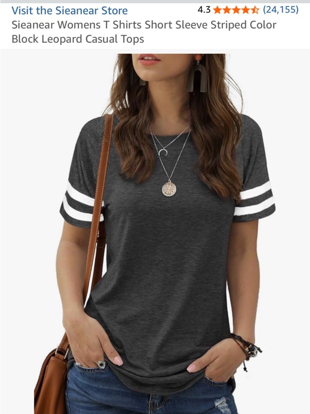 Casual Short Sleeve Striped Sleeve Tee - Dark Gray - Size Small